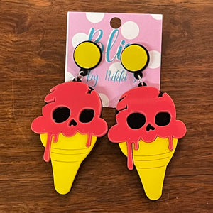 Skull Ice Cream Cone Acrylic Statement Earrings