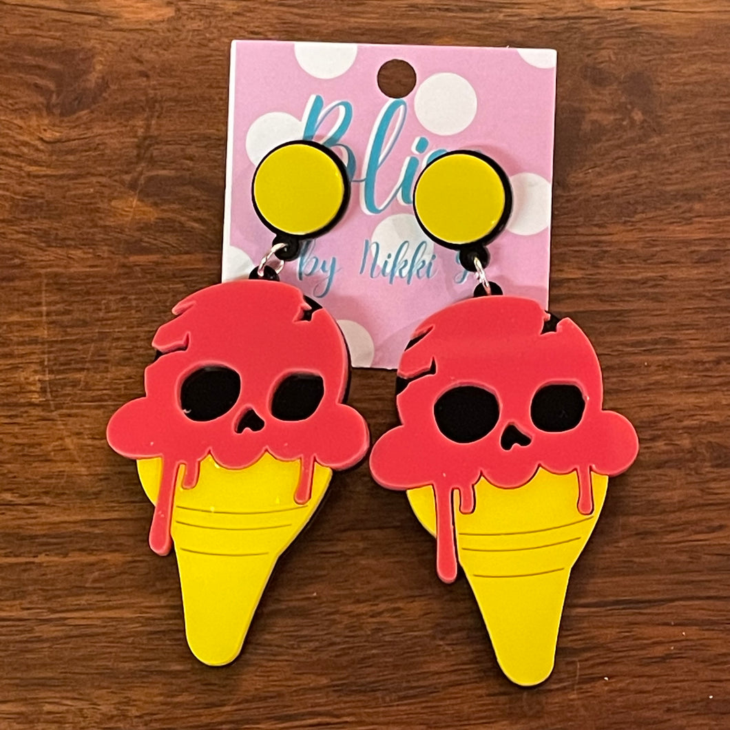 Skull Ice Cream Cone Acrylic Statement Earrings