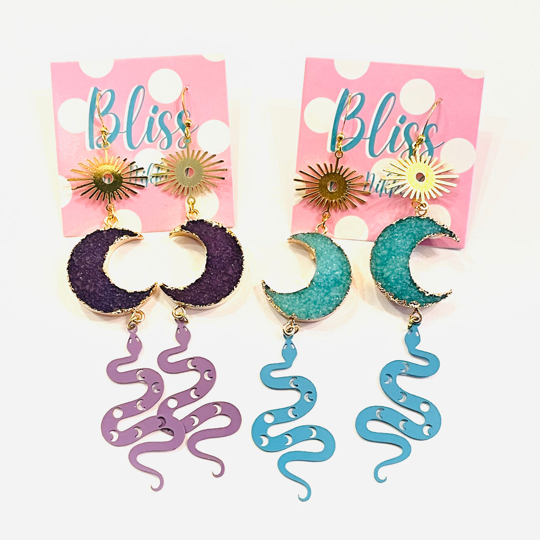 Druzy Moon and Snake Statement Earrings- More Styles Available!