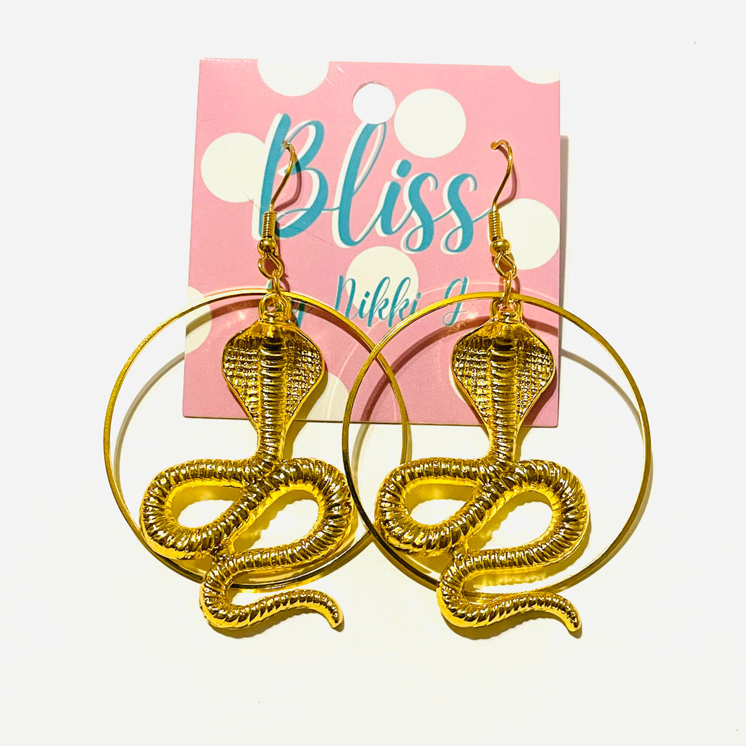 Slithering Cobra and Circle Gold Statement Earrings