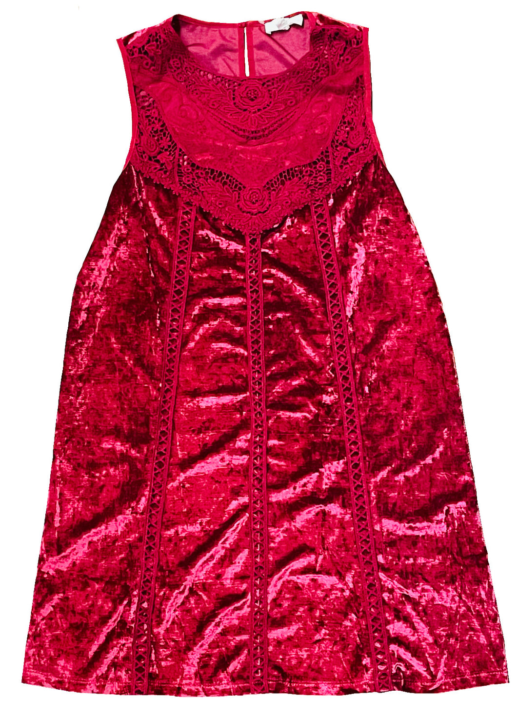 Burgundy Lace and Velvet Sleeveless Dress