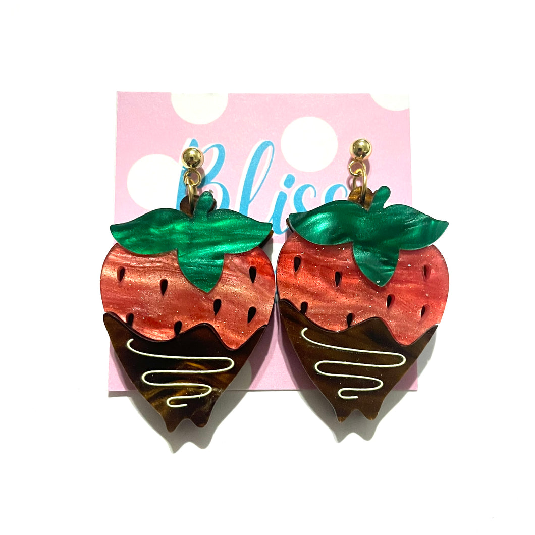 Chocolate Dipped Strawberry Acrylic Statement Earrings