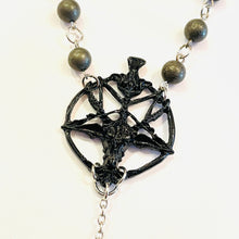 Load image into Gallery viewer, Baphomet and Six Pointed Star Rosary Style Necklace
