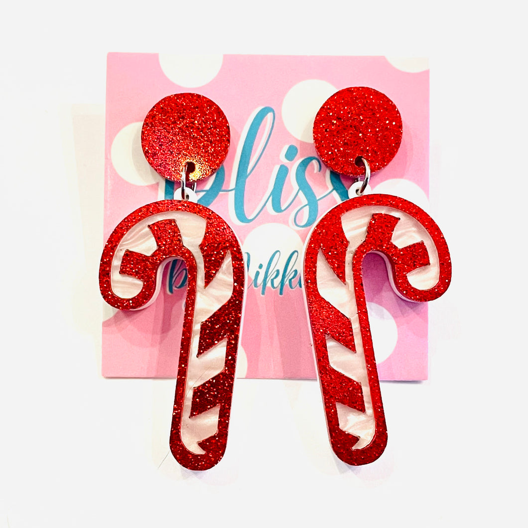 Striped Candy Cane Acrylic Statement Earrings