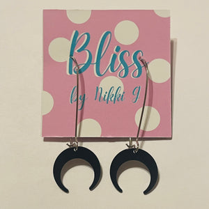 Simple Black Crescent Elongated Hoop Earrings