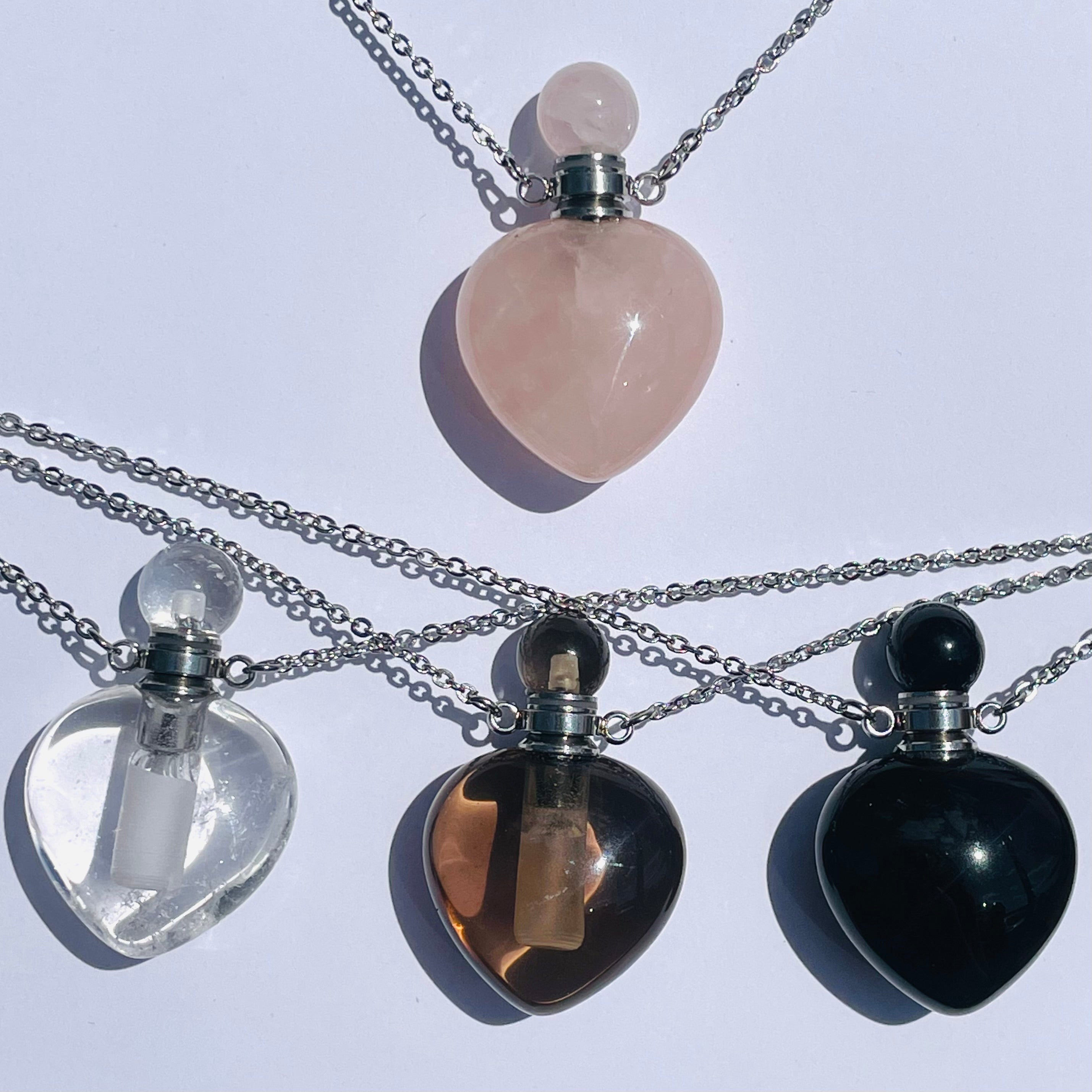 Heart Shaped Crystal Vial Necklace- More Styles Available! – Pink - Main Image