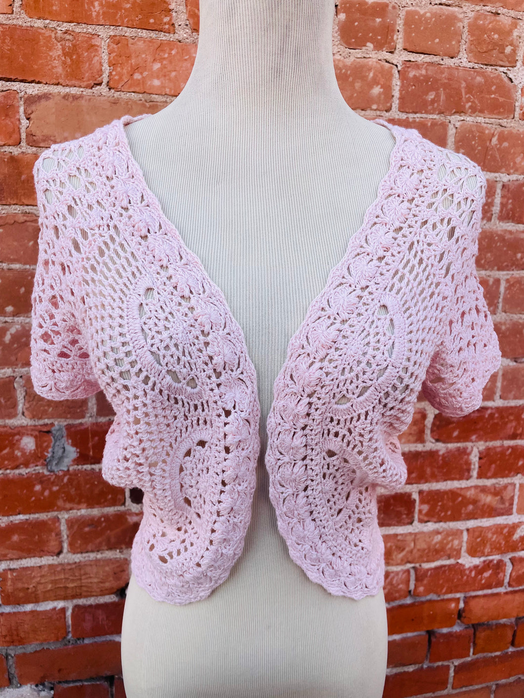 Blush Crochet Short Sleeve Cardigan