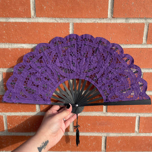 Purple Battenberg Lace Cotton Fan