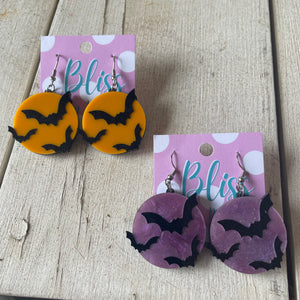 Bat Silhouette on Moon Acrylic Statement Earrings- More Styles Available!