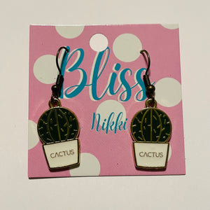 Cactus in Labeled Pot Charm Earrings