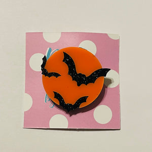 Bats on Orange Moon Acrylic Pin