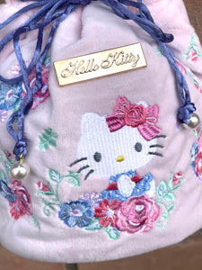 Hello Kitty Spring Florals Velveteen Drawstring Handbag