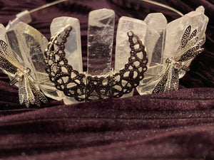Crescent and Dragonflies Clear Crystal Tiara Headband