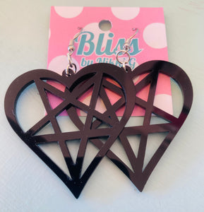 Pentagram Filled Heart Acrylic Statement Earrings