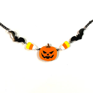 Pumpkin, Candy Corn, and Bat Acrylic Statement Necklace