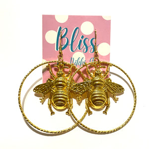 Encircled Bee Gold Statement Earrings