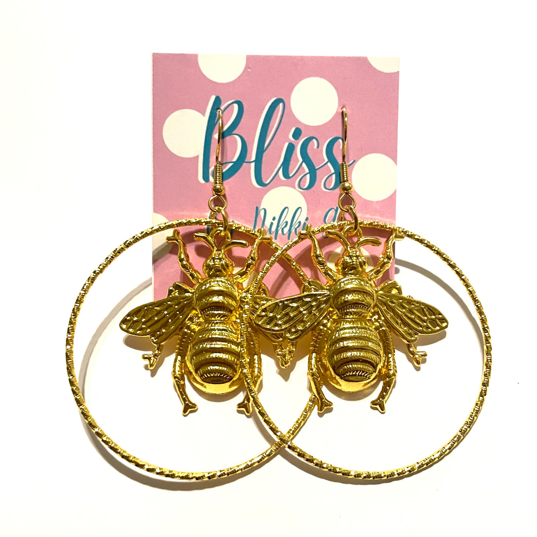 Encircled Bee Gold Statement Earrings