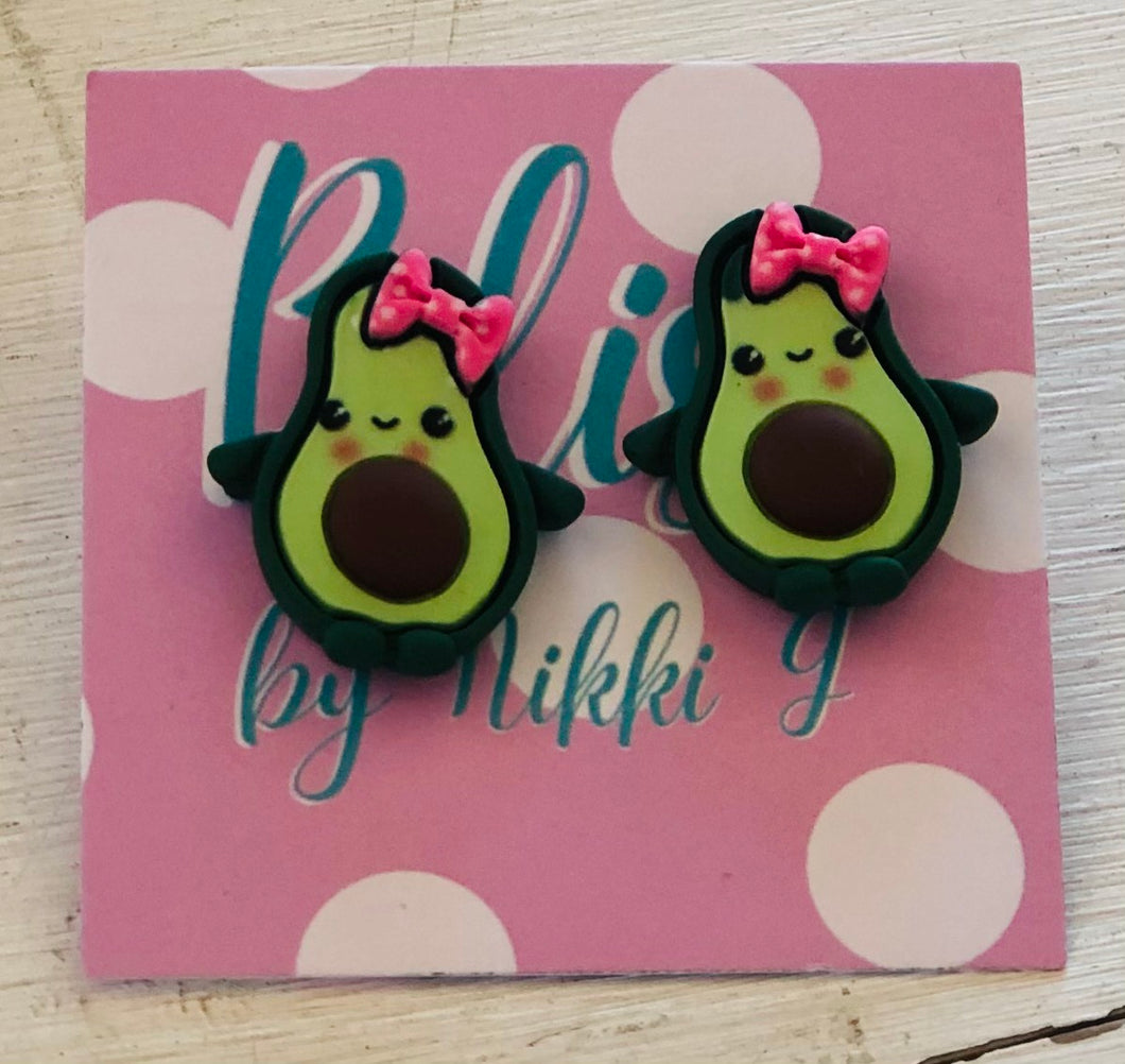 Avocado with pink bow Earring