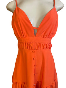 Tangerine Open Back Strappy Tiered Dress
