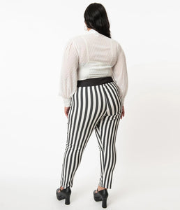 Black and White Stripe Rizzo Cigarette Pants
