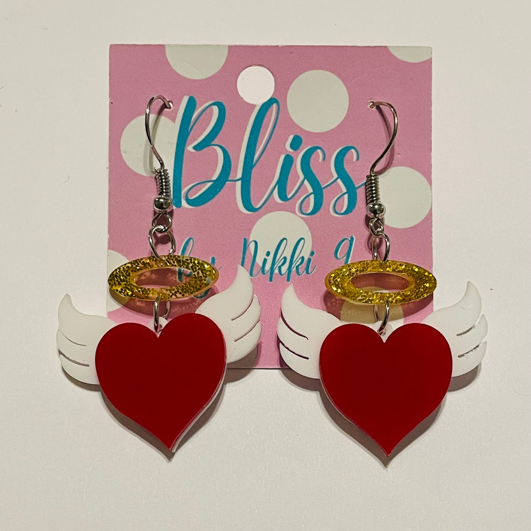 Winged Halo Heart Acrylic Statement Earrings