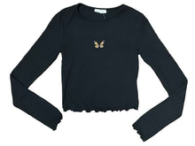 Load image into Gallery viewer, Butterfly Embroidered Long Sleeve Crop Top
