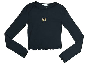Butterfly Embroidered Long Sleeve Crop Top