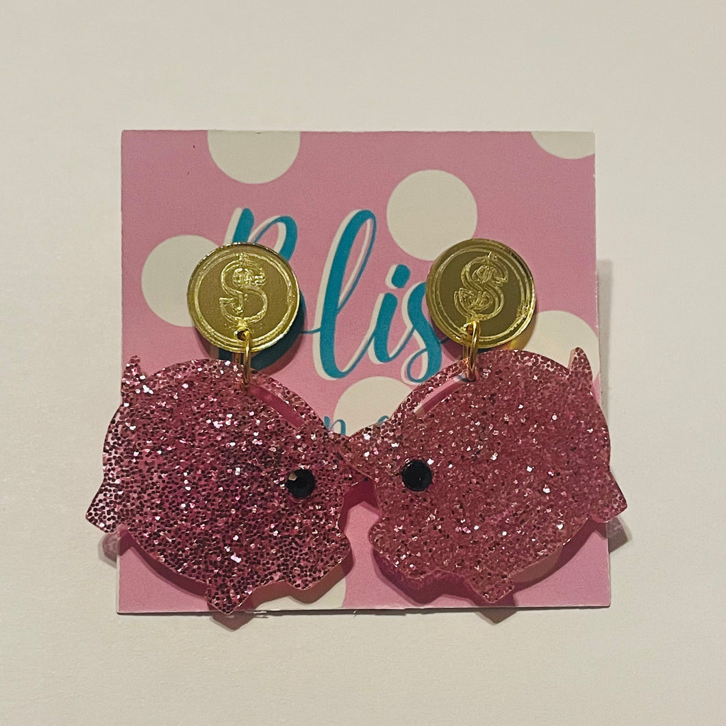 Glitter Piggy Acrylic Statement Earrings