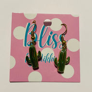 Green Washed Saguaro Cactus Charm Earrings