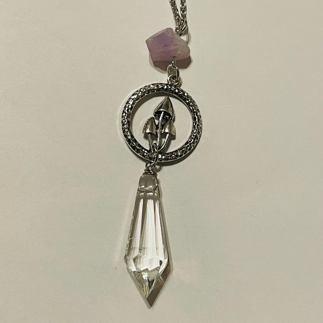 Amethyst Crystal, Mushrooms, and Crystal Point Necklace