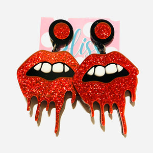 Glitter Drippy Mouth Acrylic Statement Earrings