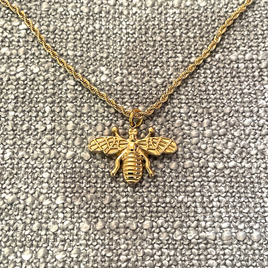 Gold Bee Charm Necklace on Twisted Chain