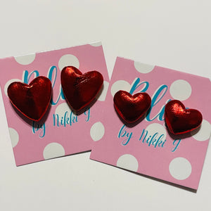 Metallic Red Heart Stud Earrings- More Styles Available!