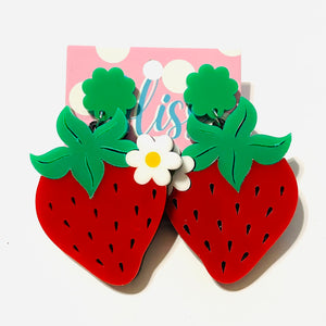 Strawberry Flower Glitter Acrylic Statement Earrings