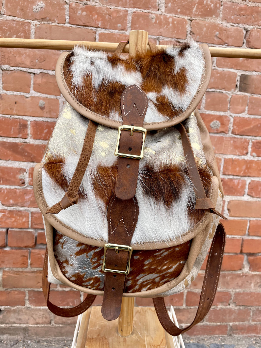 Tan, Gold, and Brown Small Custom Leather OOAK Backpack