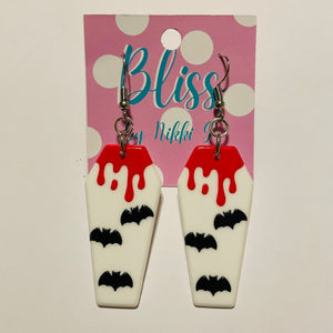 Bloody Drip and Bat Colony Coffin Statement Earrings
