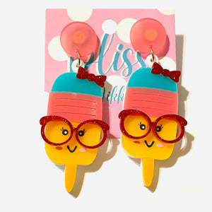 Glasses Wearing Popsicle Acrylic Statement Earrings