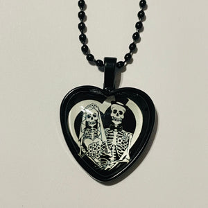 Skeleton Couple Bubble Heart Necklace