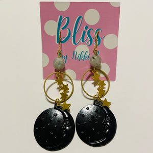 Moon and Star Coin Statement Earrings