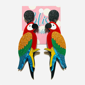 Glitter Parrot Acrylic Statement Earrings