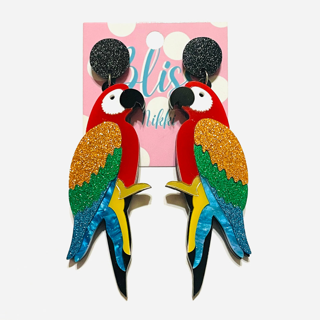 Glitter Parrot Acrylic Statement Earrings