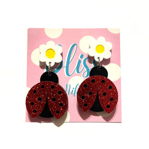 Ladybug and Daisy Acrylic Statement Earrings