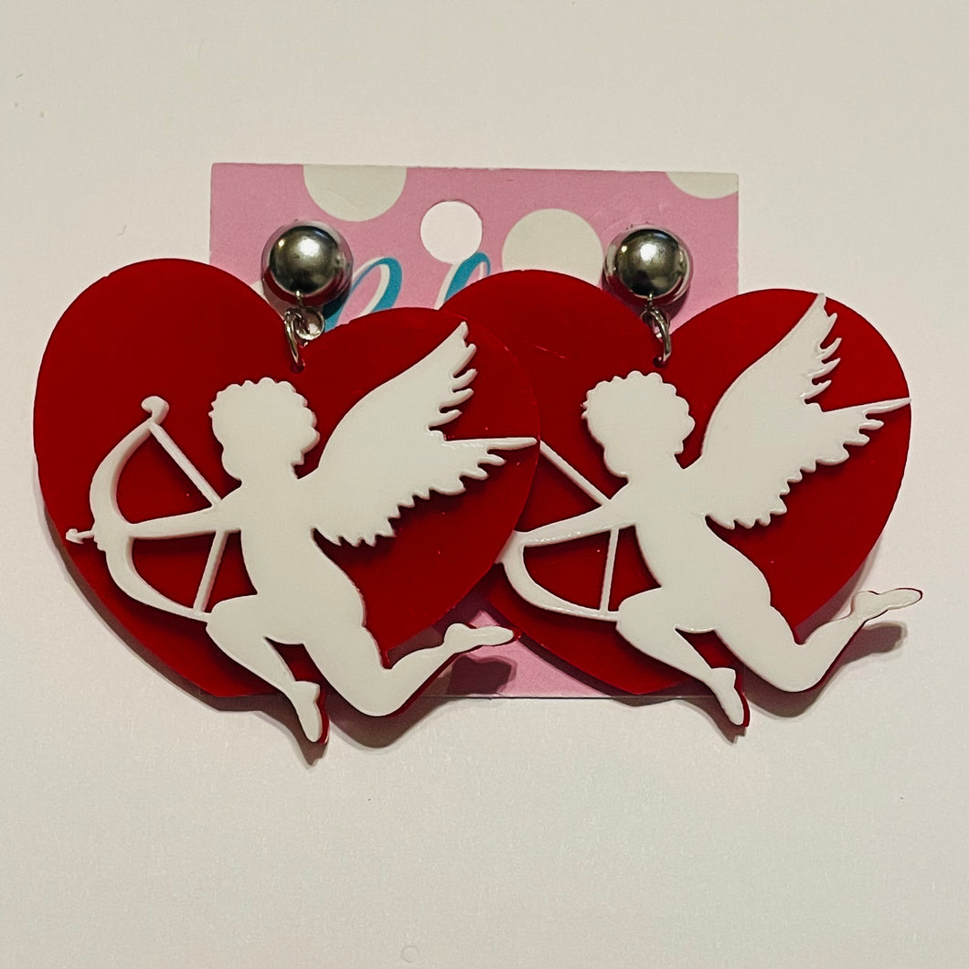 Cupid Hearts Acrylic Statement Earrings