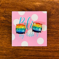 Rainbow Cut Stone Stud Earrings