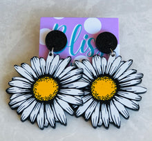 Load image into Gallery viewer, Black and White Daisy Flower Statement Earrings
