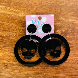 Encircled Skull Silhouette Acrylic Statement Earrings
