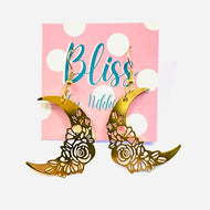 Filigree Floral Crescent Moon Statement Earrings