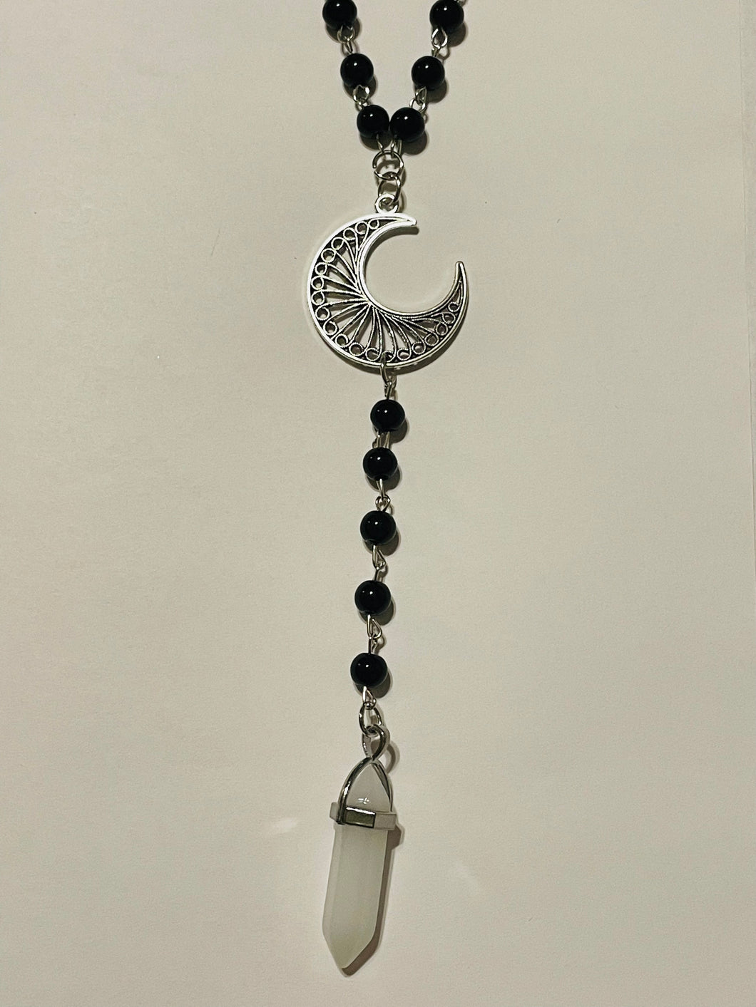 Moon and Crystal Rosary Style Necklace