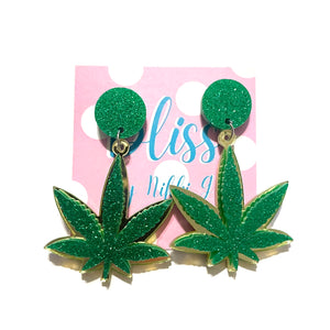 Marijuana Leaf Acrylic Statement Earrings