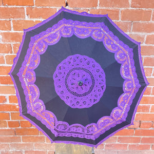 Black and Purple Battenberg Lace Cotton Parasol